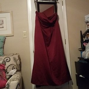 Strapless long wine bridesmaid dress